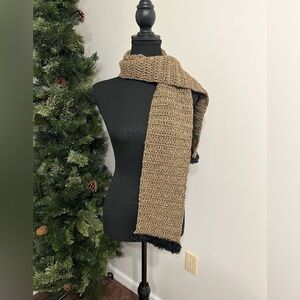 NWT Crochet Brown Scarf with Faux Fur Black Trim, Perfect Winter Wear, Warm Cozy